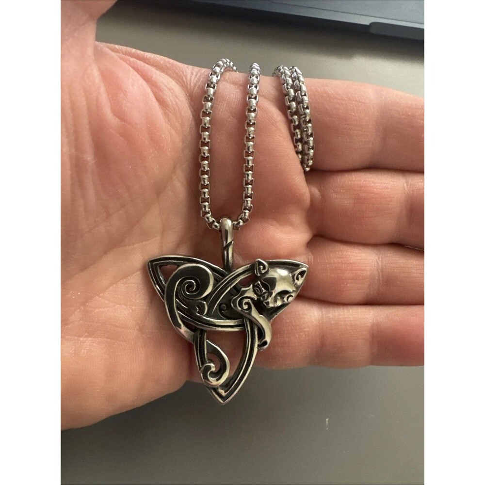 Unisex Stainless Steel Pendant Celtic Triquetra Trinity Knot Pendant 24” Chain - Picture 6 of 7